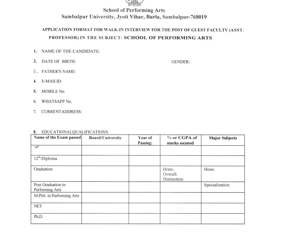 Sambalpur University Assistant Professor Vacancy 2026