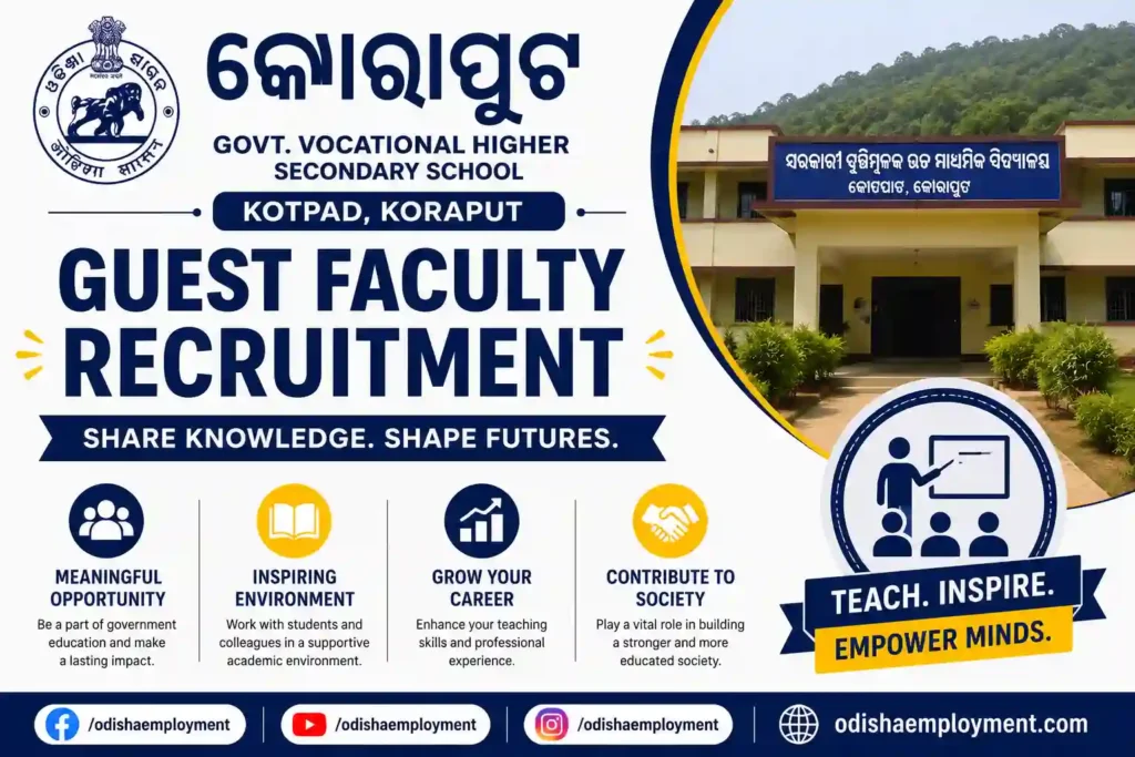GVHSS Kotpad Guest Faculty Recruitment 2026: Apply Now, Age, Salary, Vacancy, Eligibility, Dates in Odisha